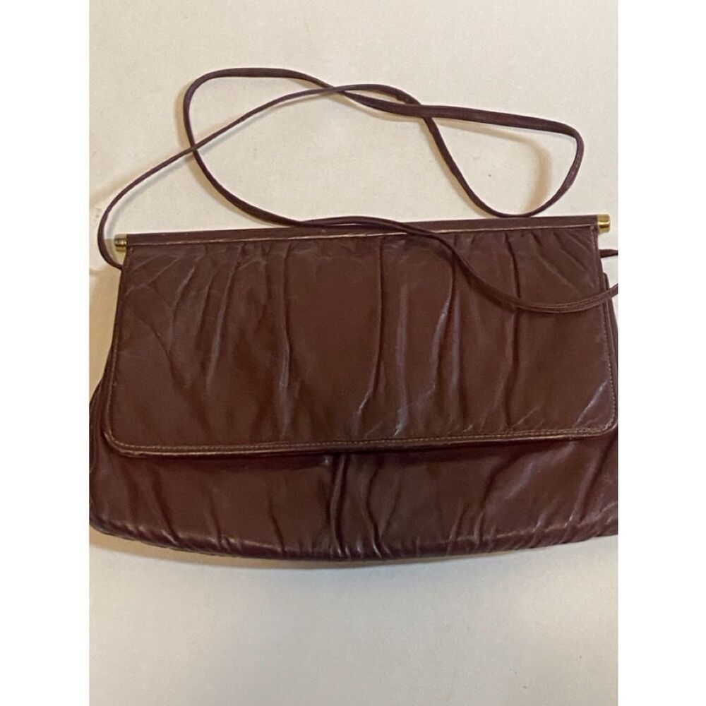 Elegant Dark Brown Leather Shoulder Bag with Fold-Over Flap - Picture 11 of 16